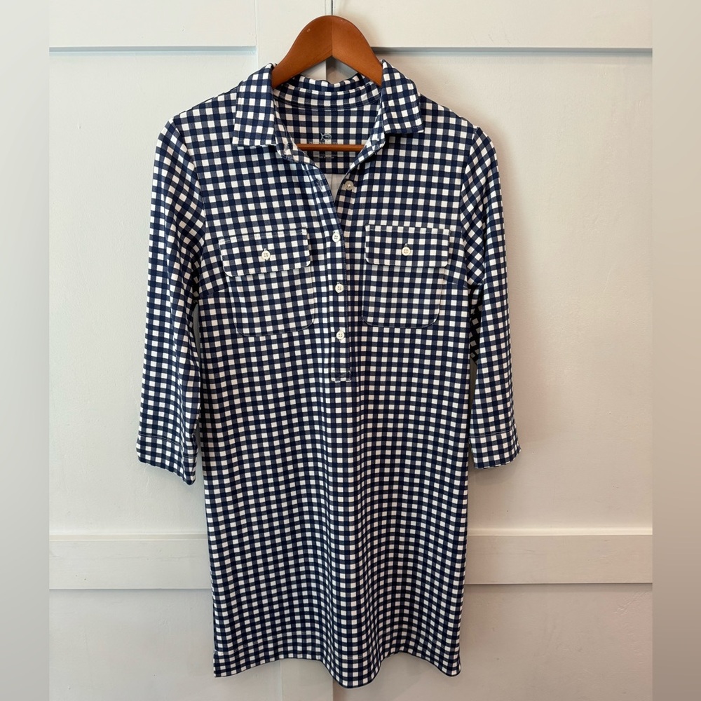 Southern Tide Gingham blue 3/4 sleeve Performance Dress Small